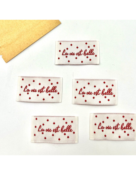 Lote de 5 etiquetas tejidas para coser La vida es bella