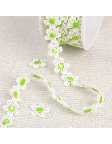 Guipur margaritas blancas - Verde y blanco