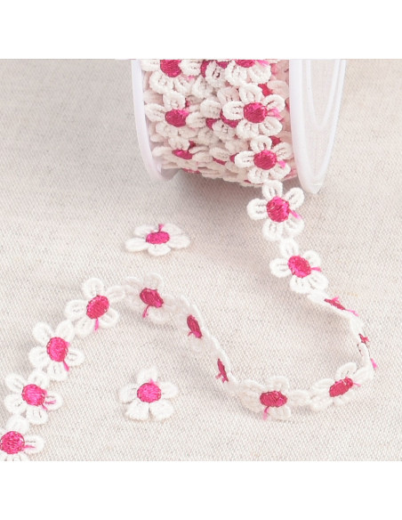 Guipur margaritas blancas - Fucsia y blanco