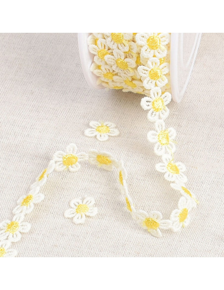 Guipur margaritas blancas - Amarillo y blanco