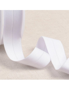 Cinta al bies elástica pre-plegada de grosgrain de 30 mm de ancho - Blanco