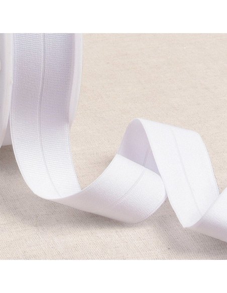 Cinta al bies elástica pre-plegada de grosgrain de 30 mm de ancho - Blanco