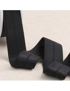 Cinta al bies elástica pre-plegada de grosgrain de 30 mm de ancho - Negro