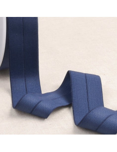 Cinta al bies elástica pre-plegada de grosgrain de 30 mm de ancho - Azul marino