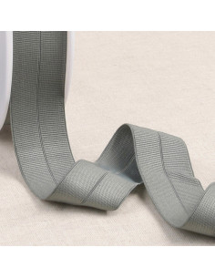 Cinta al bies elástica pre-plegada de grosgrain de 30 mm de ancho - Gris