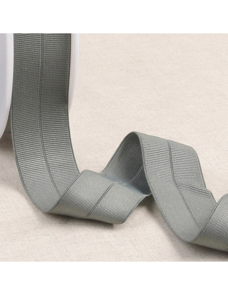Cinta al bies elástica pre-plegada de grosgrain de 30 mm de ancho - Gris
