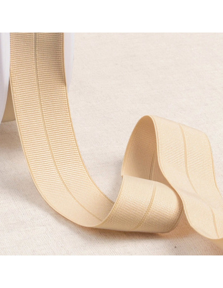 Cinta al bies elástica pre-plegada de grosgrain de 30 mm de ancho - Beige