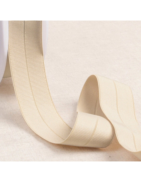 Cinta al bies elástica pre-plegada de grosgrain de 30 mm de ancho - Crudo