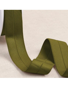 Cinta al bies elástica pre-plegada de grosgrain de 30 mm de ancho - Caqui
