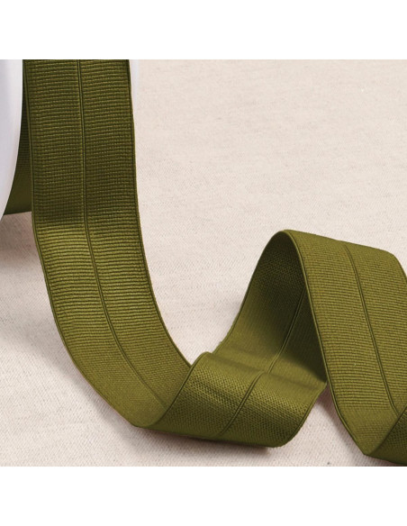Cinta al bies elástica pre-plegada de grosgrain de 30 mm de ancho - Caqui