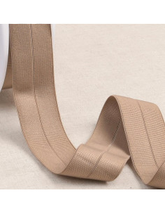 Cinta al bies elástica pre-plegada de grosgrain de 30 mm de ancho - Marrón claro