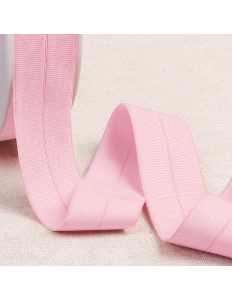 Cinta al bies elástica pre-plegada de grosgrain de 30 mm de ancho - Rosa