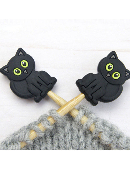 Tapones de malla para agujas de tejer - Gato negro