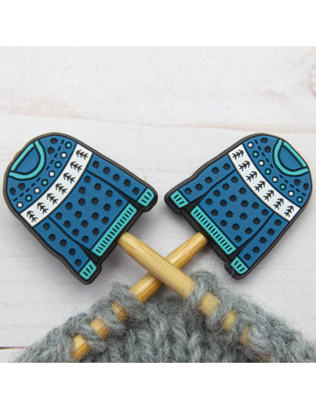 Tapones de malla para agujas de tejer - Suéter azul
