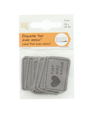 Juego de 6 etiquetas simil - Hecho con amor gris