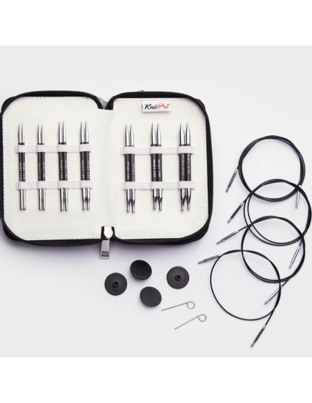 Estuche de agujas circulares cortas KnitPro de carbono