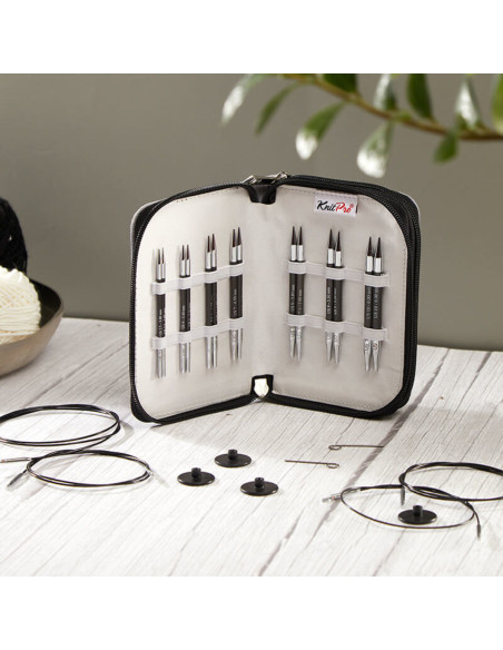 Estuche de agujas circulares cortas KnitPro de carbono