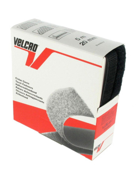 VELCRO® Marca para coser negro 20 mm de ancho caja de 5 metros