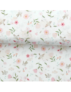 Tejido popelina de algodón - Pretty blanco y rosa