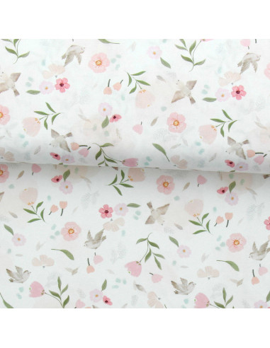 Tejido popelina de algodón - Pretty blanco y rosa