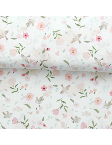 Tejido popelina de algodón - Pretty blanco y rosa