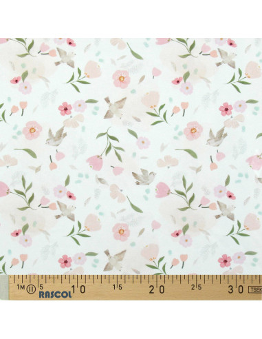 Tejido popelina de algodón - Pretty blanco y rosa