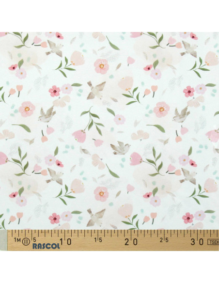 Tejido popelina de algodón - Pretty blanco y rosa