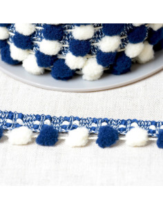 Galón con grandes pompones bicolores - Azul marino y crudo