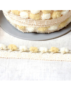 Galón con grandes pompones bicolor - Beige y crudo