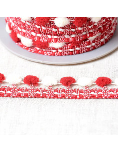 Galón con grandes pompones bicolor - Rojo y crudo