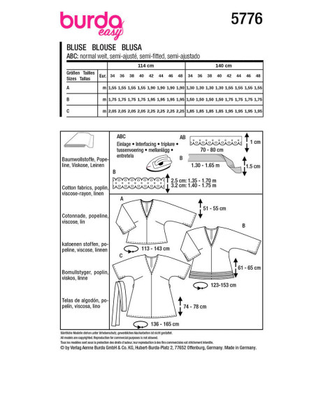 Patrón de blusa - Burda 5776
