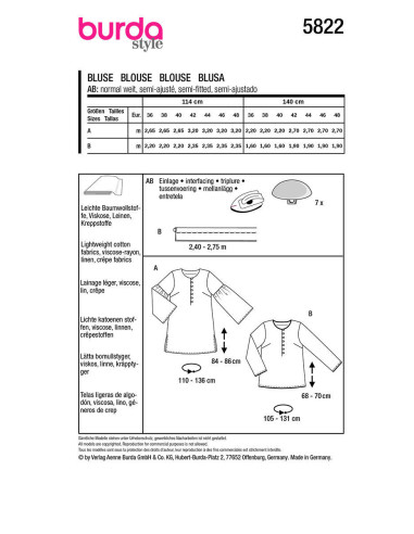 Patrón de blusa - Burda 5822