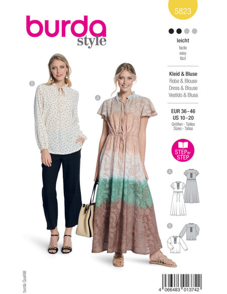 Patrón de vestido y blusa - Burda 5823
