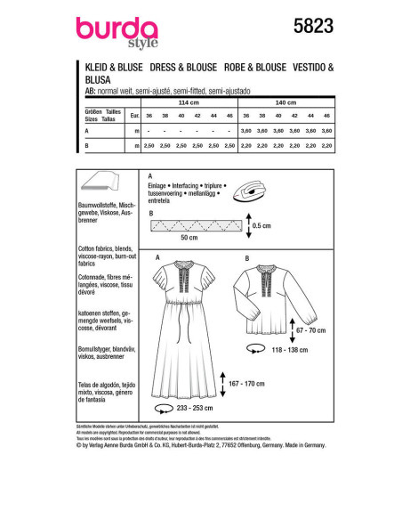 Patrón de vestido y blusa - Burda 5823