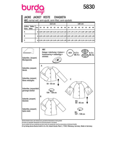 Patrón de chaqueta - Burda 5830