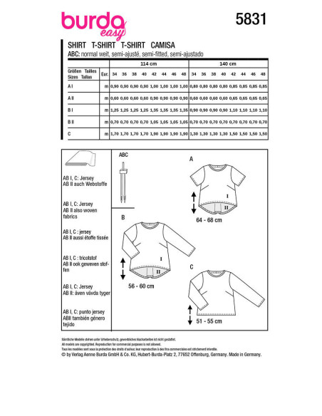 Patrón de camiseta - Burda 5831