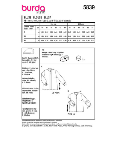 Patrón de blusa - Burda 5839