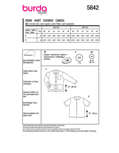 Patrón de chaqueta y camisa - Burda 5842