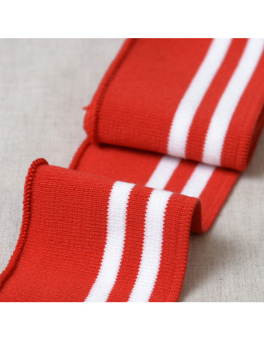 Puños y cintura de canalé - Rojo con rayas blancas