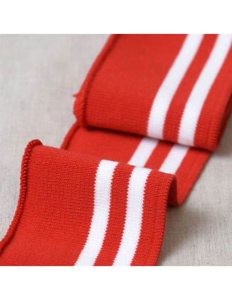 Puños y cintura de canalé - Rojo con rayas blancas