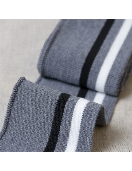 Puños y cintura de canalé - Gris con rayas blancas y negras