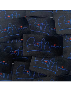 Lote de 5 etiquetas tejidas para coser Hecho a mano - Negro y azul marino