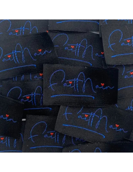 Lote de 5 etiquetas tejidas para coser Hecho a mano - Negro y azul marino