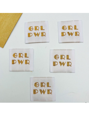 Lote de 5 etiquetas tejidas para coser Girl Power