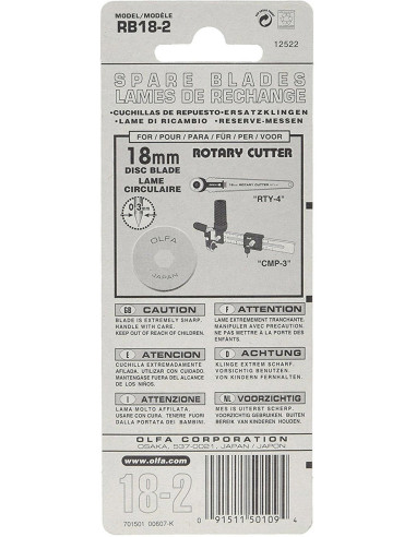 2 hojas de repuesto para cortador Olfa - 18 mm