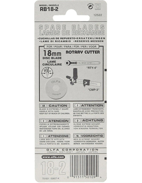2 hojas de repuesto para cortador Olfa - 18 mm