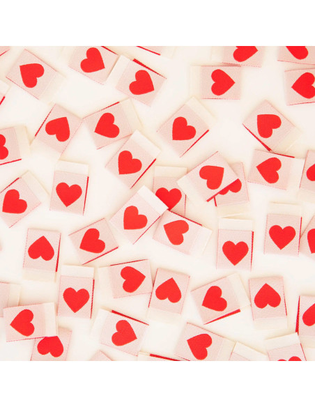 Juego de 8 etiquetas tejidas - Corazón rojo
