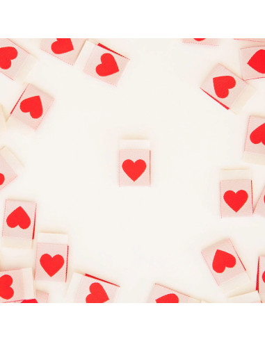 Juego de 8 etiquetas tejidas - Corazón rojo