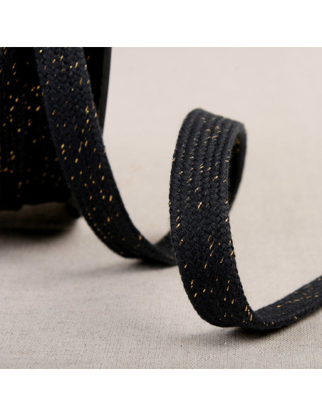 Cordón trenzado plano lurex - Negro y dorado