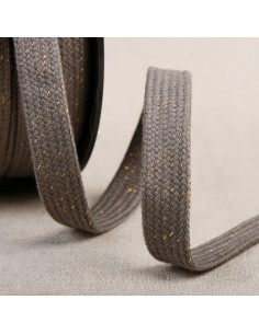 Cordón trenzado plano lurex - Gris y oro